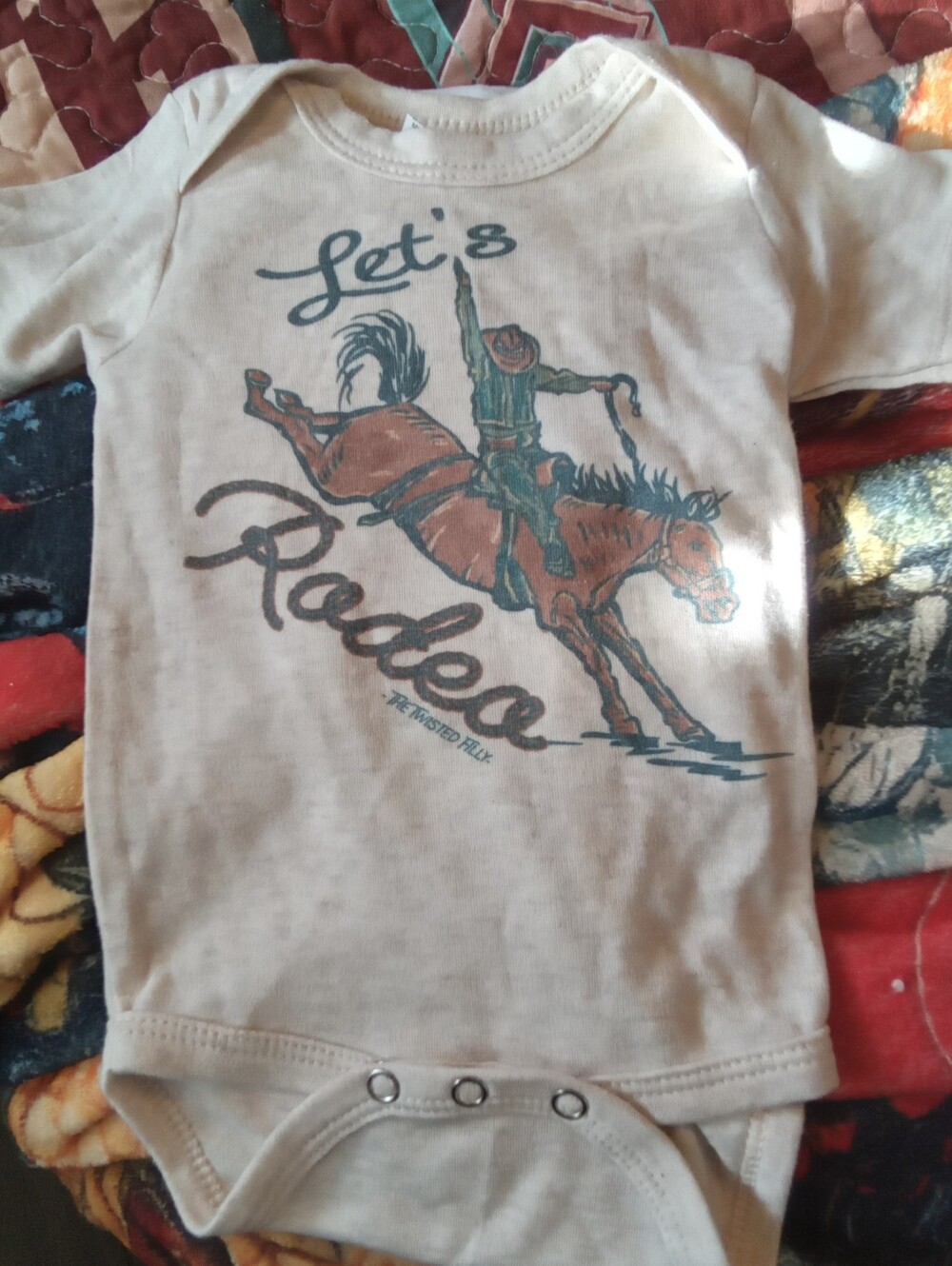 #909 Kids Beige 'Let's Rodeo' Graphic Bodysuit